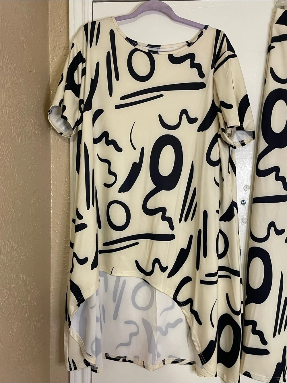 Cream and Black Abstract Print Pants Set